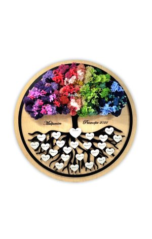 Decoratiune Copacul vietii personalizat cu nume si decorat cu licheni si flori criogenate1