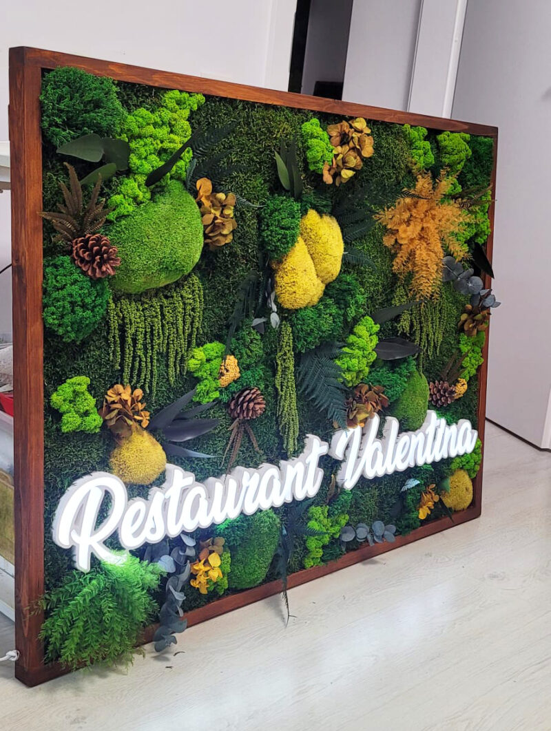 Tablou cu muschi si licheni personalizat cu Logo luminos3