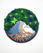 copacul vietii pictat manual si decorat cu licheni verzi si hortensii albastre cpver u