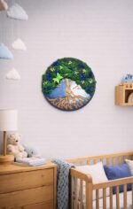 copacul vietii pictat manual si decorat cu licheni verzi si hortensii albastre cpver u ()