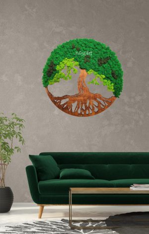tablou copacul vietii din lemn de plop decorat cu licheni multicolori cv25vg EFz1