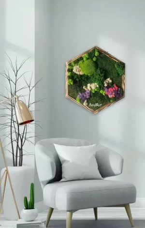 tablou hexagon de perete decorat cu muschi licheni si ferigi he50ars Ib7.jpg