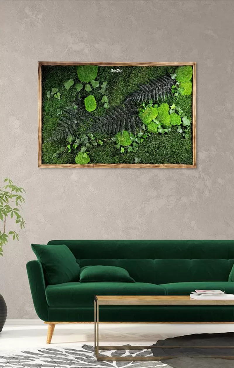 tablou ivy decorat manual cu licheni naturali feriga stabilizata muschi plati si plante criogenate ta30frl J2i.jpg