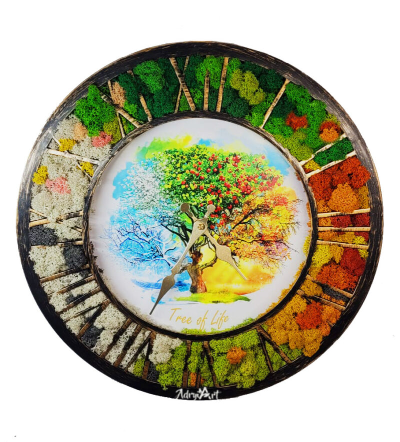 Ceas vintage 4 anotimpuri decorat cu licheni multicolori1