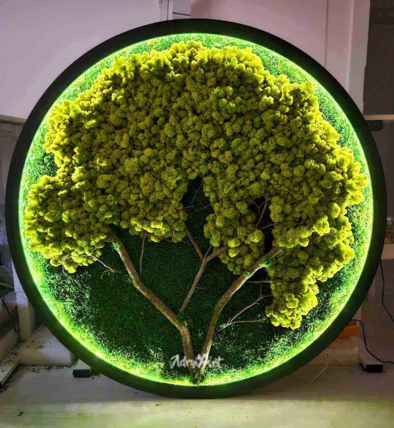 tablou rotund copac cu licheni si led1