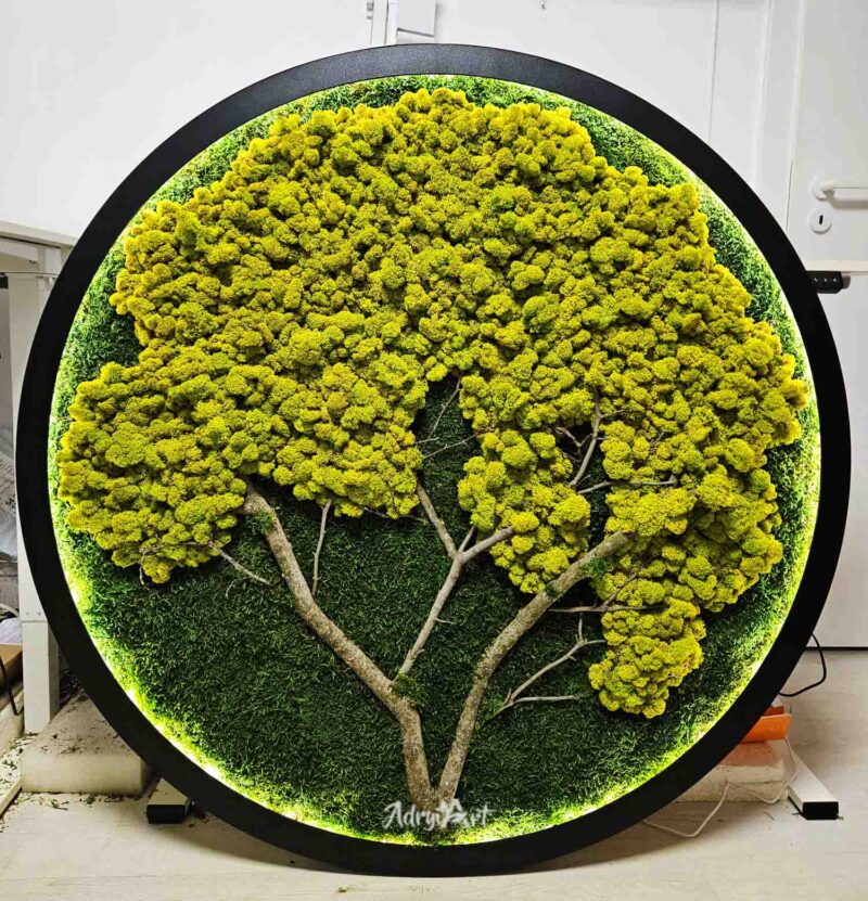 tablou rotund copac cu licheni si led3