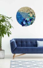 tablou cu licheni in nuante albastre si trandafiri2