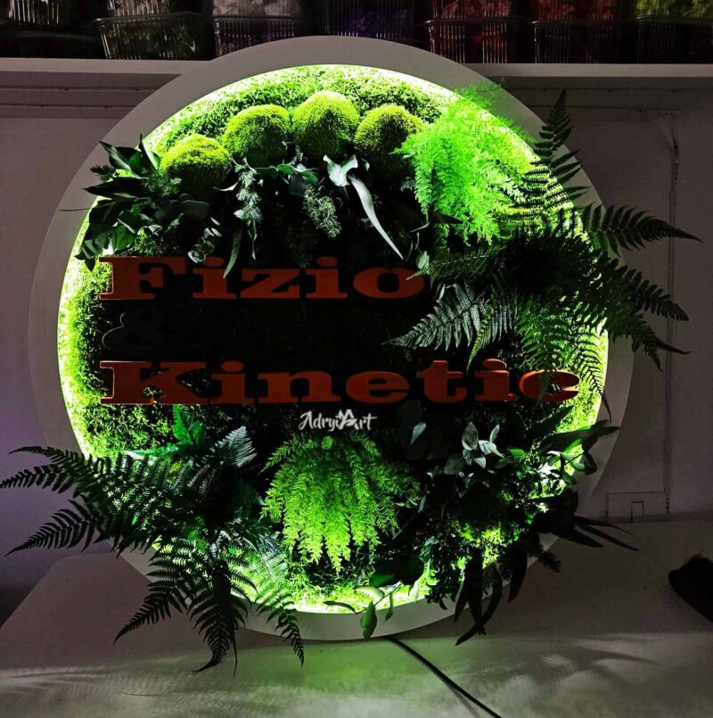 tablou cu logo si led si plante stabilizate2