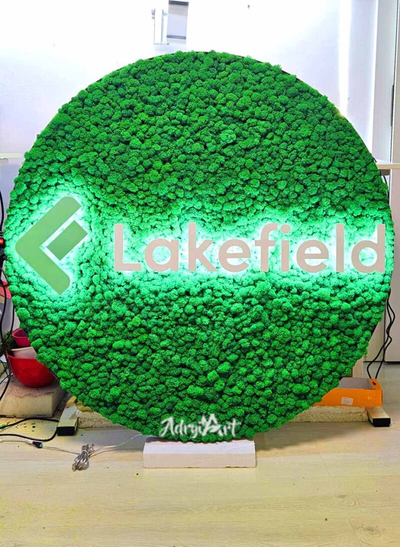 tablou rotund cu licheni si led