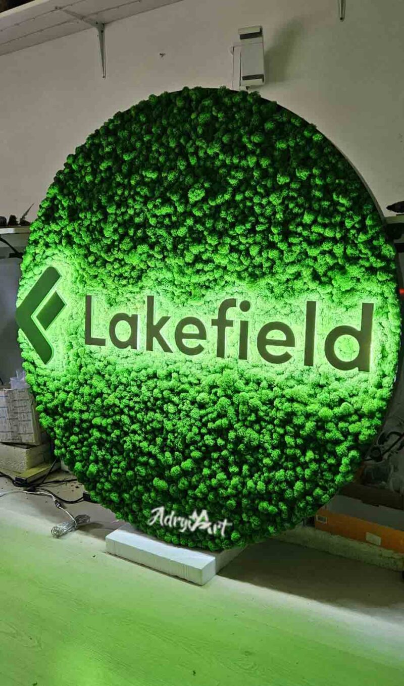 tablou rotund cu licheni si led