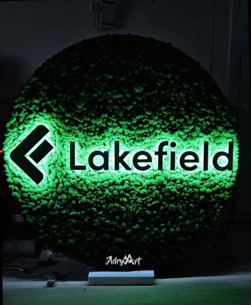 tablou rotund cu licheni si led