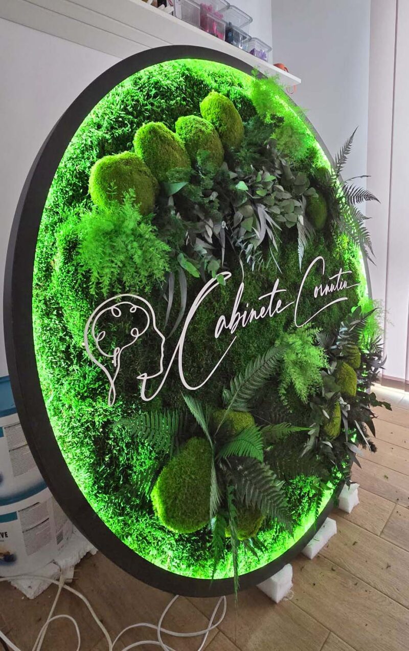 tablou rotund licheni si led cm receptie