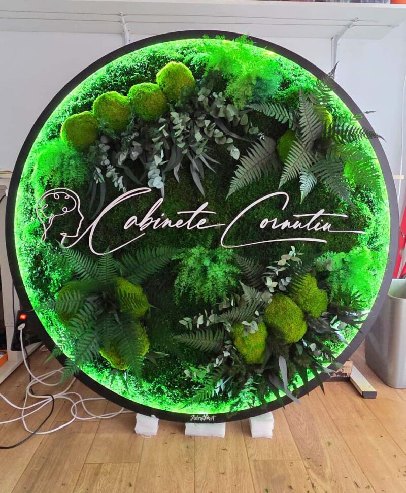 tablou rotund licheni si led cm receptie