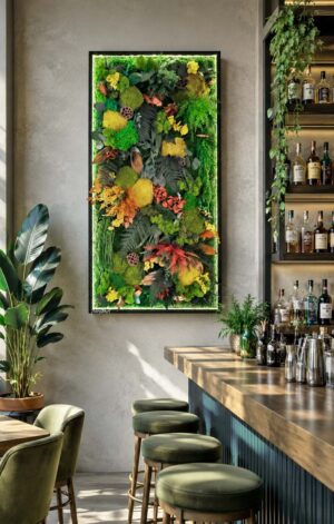 tablou licheni cu led si plante x bar