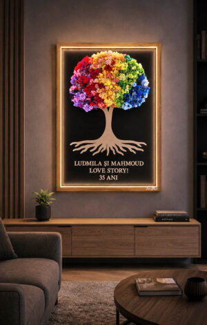 tablou licheni copacul vietii colorat cu led xx