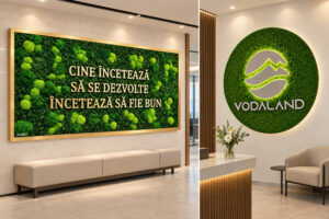 Tablouri cu licheni pentru birouri și recepții, cu mesaj personalizat și sigla companiei